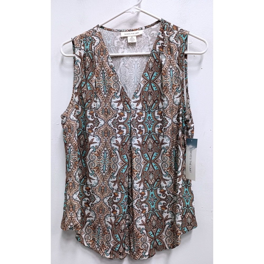 Skye's The Limit BOHO Tank Top Womens Small Sand Multi Paisley Sleeveless New